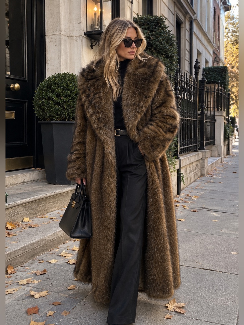 Vintage Style Luxury Faux Fur longline Coat Chocolate Dark Brown
